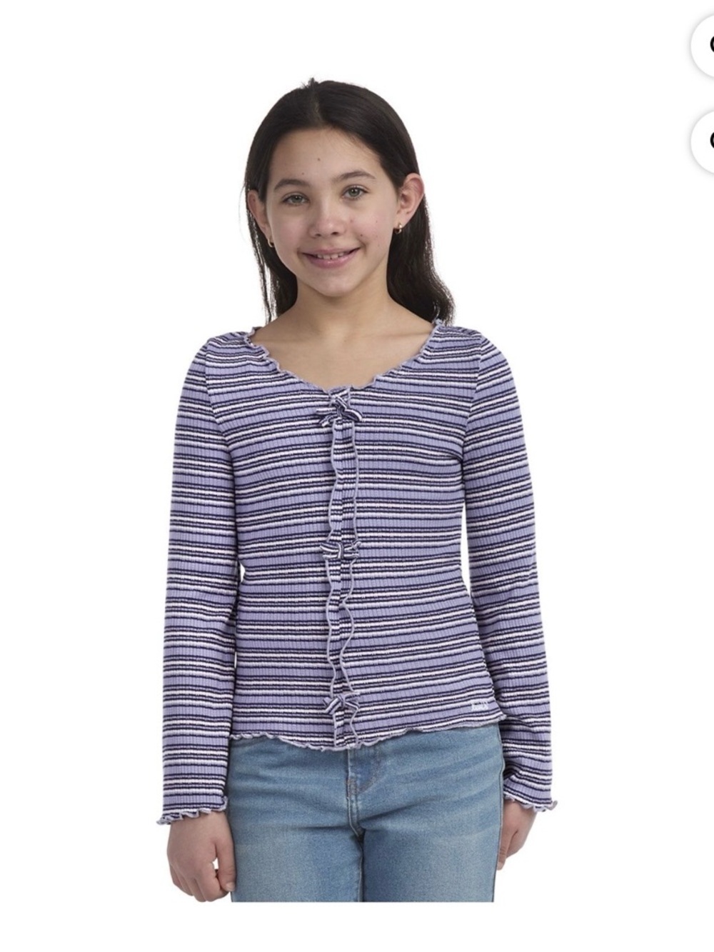 Levi's Lavender and White Striped Ruffle-Trim Long Sleeve Top